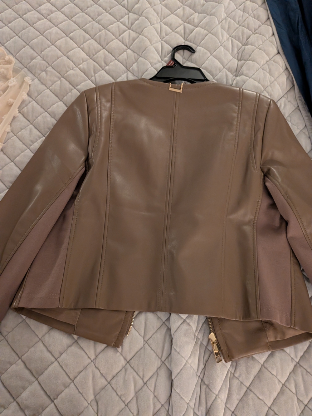 Chico's Taupe Faux Leather Zip-Front Jacket - Picture 2 of 4